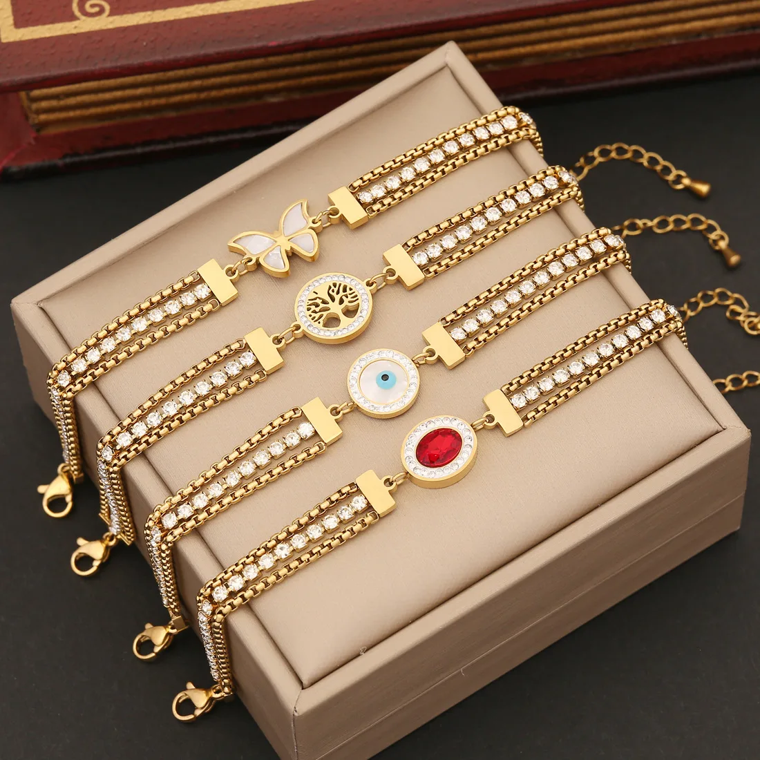 KL OEM Stainless Steel Multilayer Dripping Oil Bracelet Female Niche Light Luxury Elephant Eyes Flower Zircon Tennis Bracelet