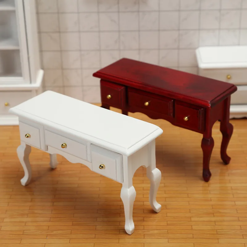 1:12 Dollhouse Furniture Vintage Desk Miniature Dollhouse Accessories of Bedding Room Accessory Decoration High Quality Wooden