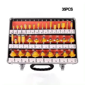 35PCS Woodworking Router Bit Set 1/4 Shank Tungsten Carbide Cutting Tools Trimming Knife for CNC Engraving Milling Cutter