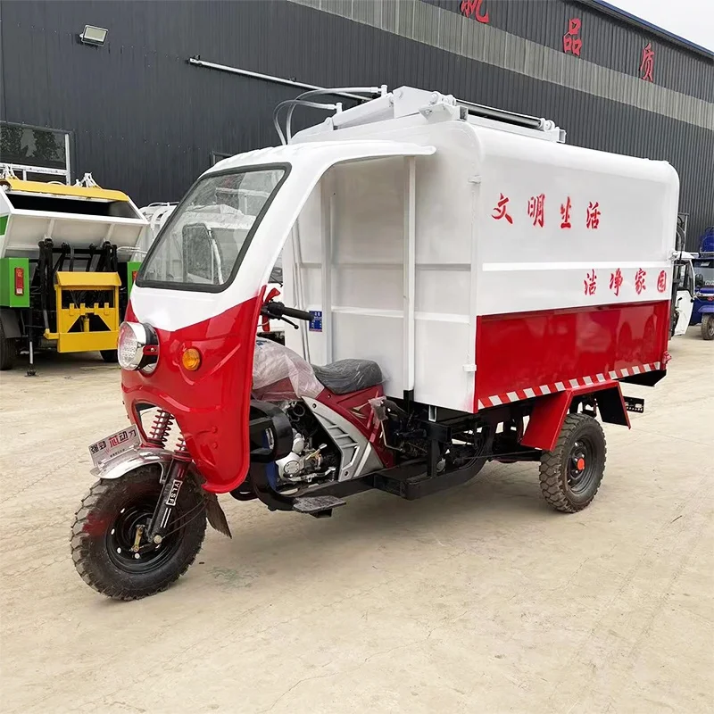 Stainless steel gasoline three-wheel garbage truck small sanitation garbage can lifting truck