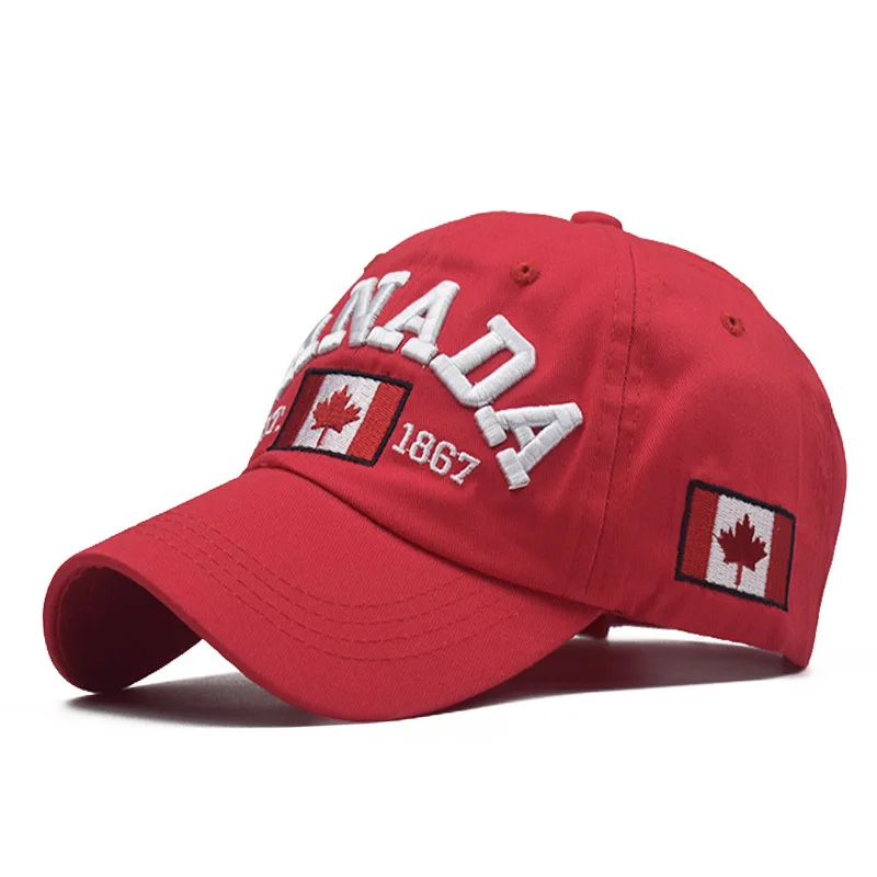 High Quality Outdoor Canada Flag Washed Cotton Baseball Cap Embroidery Logo Wash Cotton Unstructured Sports Dad Hat
