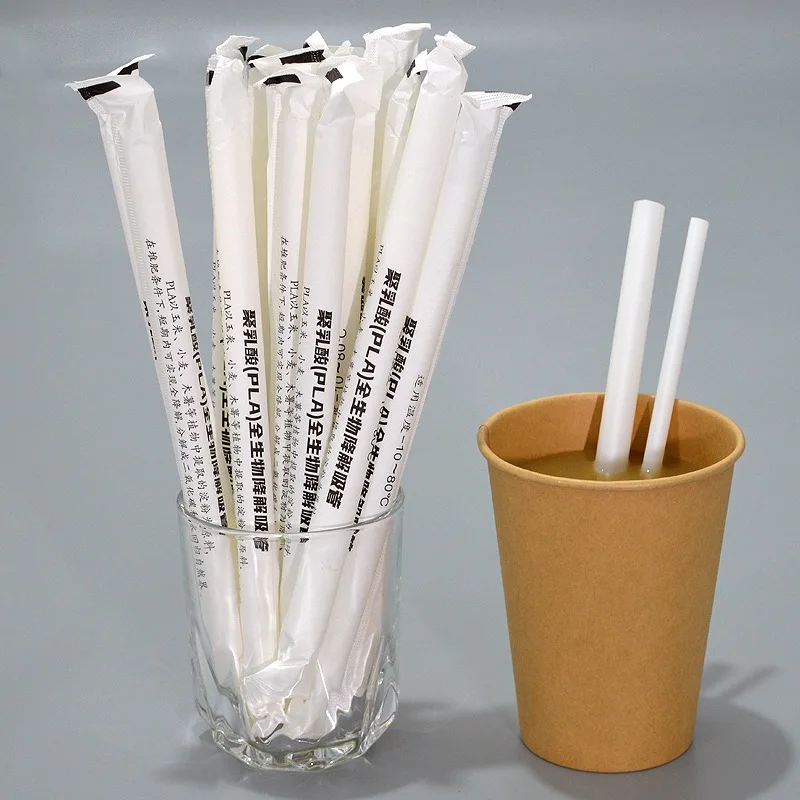 Biodegradable PLA Drink Straws Disposable PLA Straw with wrap paper