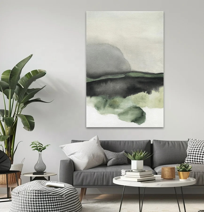 Modern Simple Original Green Hills Chinese Ink Painting Hand-painted Texture Thick Oil Abstract Living Room  Wall Art