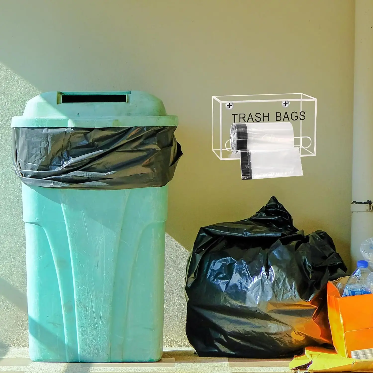 Customised acrylic rubbish bag dispenser roll holder wall mount, rubbish bag organiser dispenser, rubbish bag dispenser holder