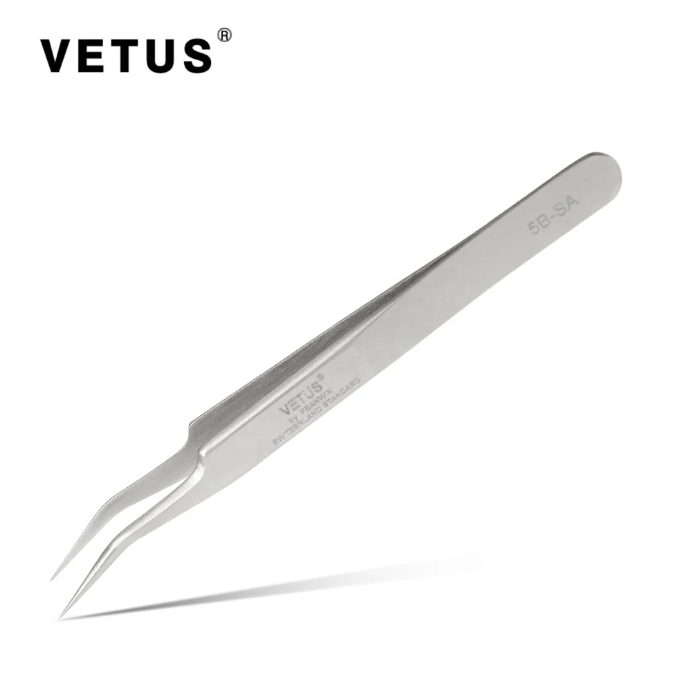 Vetus Tweezer Stainless Steel Non-magnetic Curved Pointed Tip Precision Eyelash Eyebrow Extensions Lashing Tool 5B-SA