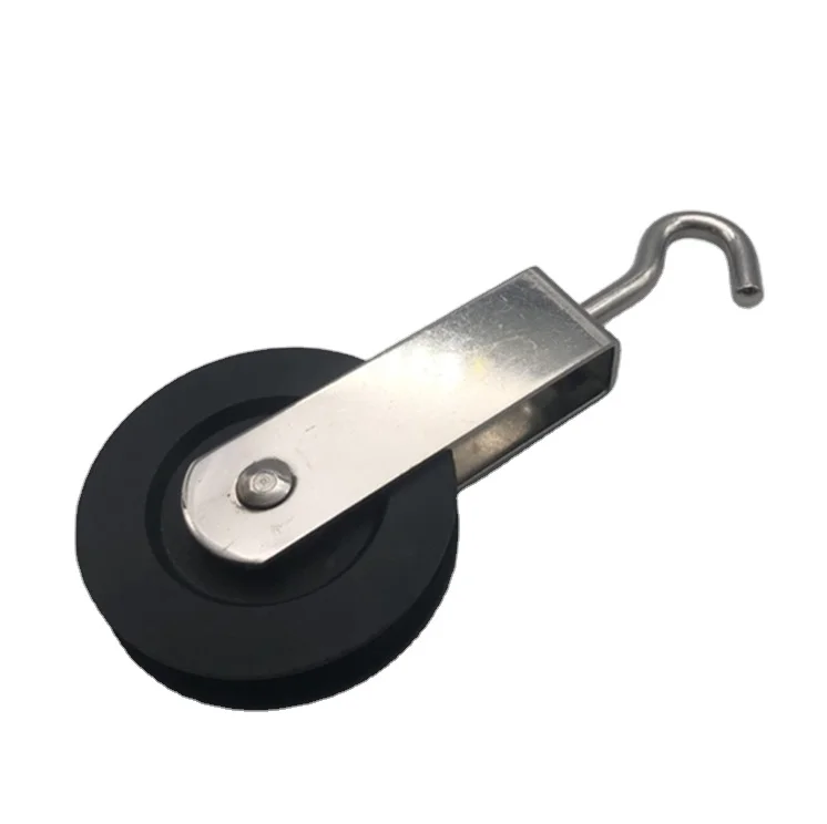 Factory 65mm Stainless Steel Rope Pulley with Hook Nylon Pulley Block for Marine Use