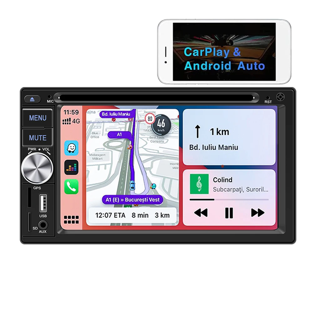 Factory 6.2 Inch Universal Double 2 Din Radio Car GPS Stereo DVD Player With carplay and Android auto