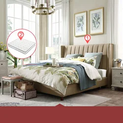 Double Bed and Mattress Set Style Room Wood Design Upholstered Fabric European Home Furniture Bedroom Furniture Soft Bed Modern