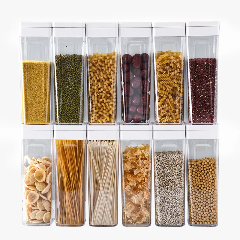 Kitchen Pantry Stackable Airtight Cereal fridge Organizer Dry bulk Food Storage Container Grain Transparent Tank with lid