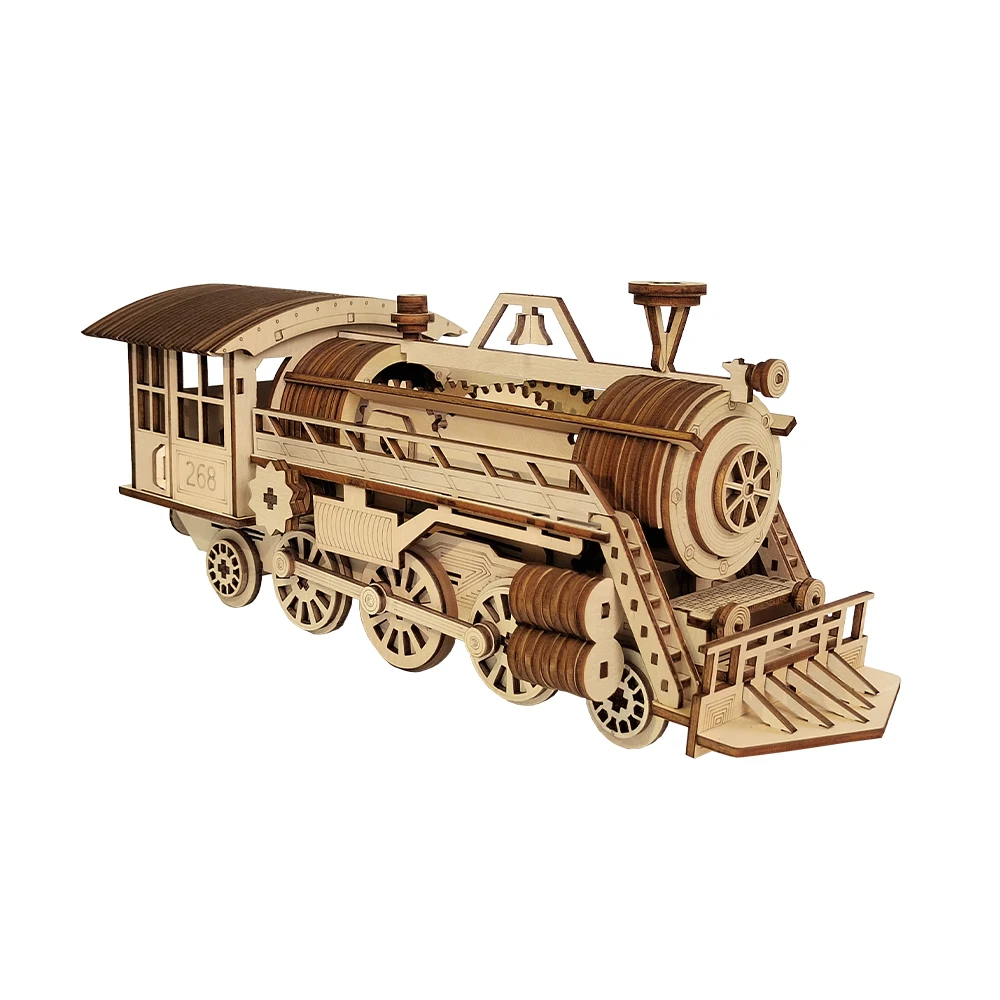 DIY Steam Train 3D Wooden Puzzle Adult Assembled Mechanical Model Gift Kids EducationalToy