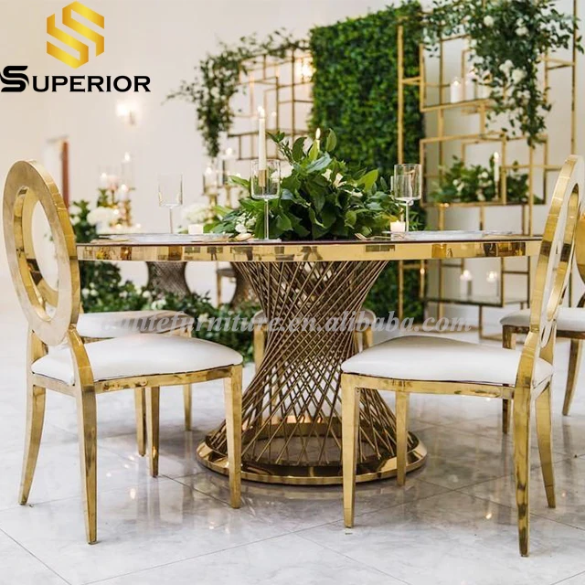 Elegant stainless steel wedding gold round dining table for event