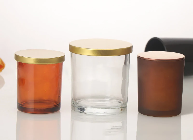 wholesale custom large small  unique ceramic clear frosted black empty glasses amber container candle jars