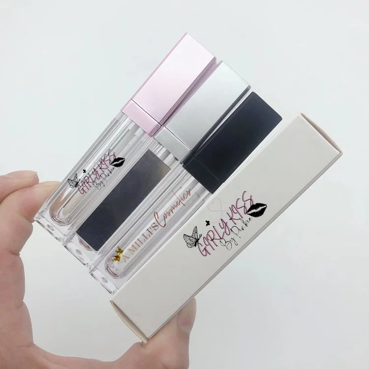 7ml Led lip gloss tube with mirror Transparent pink silver black empty tube lip glaze custom logo