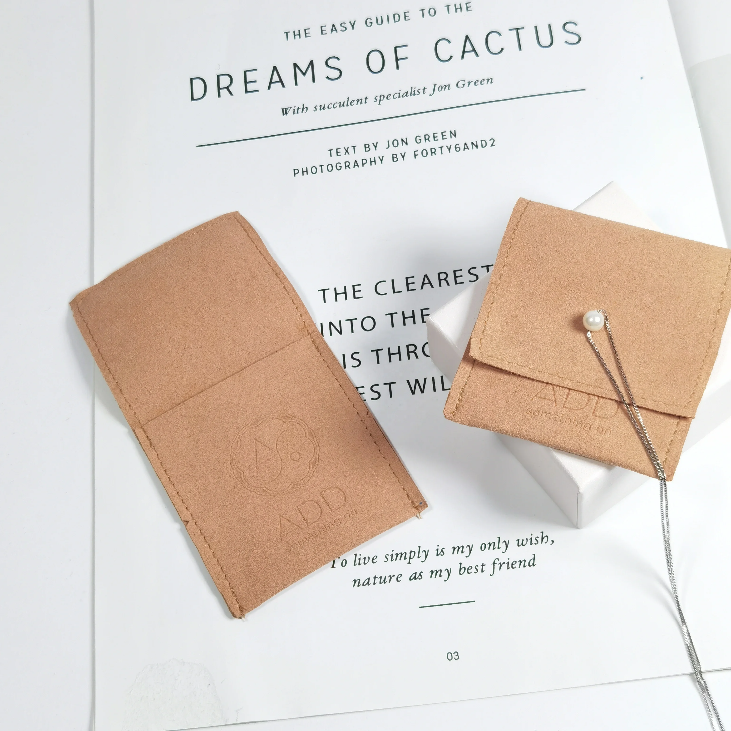 Embossed Logo Luxury Envelope Flap Microfiber Suede Jewelry Pouch Bag