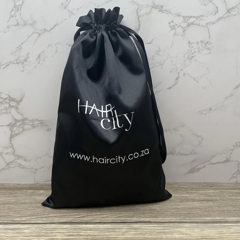 Luxury Custom Logo Drawstring Satin Dust Bag Hair Extensions Silk Satin Drawstring Dust Hair Bundle Packaging Bag
