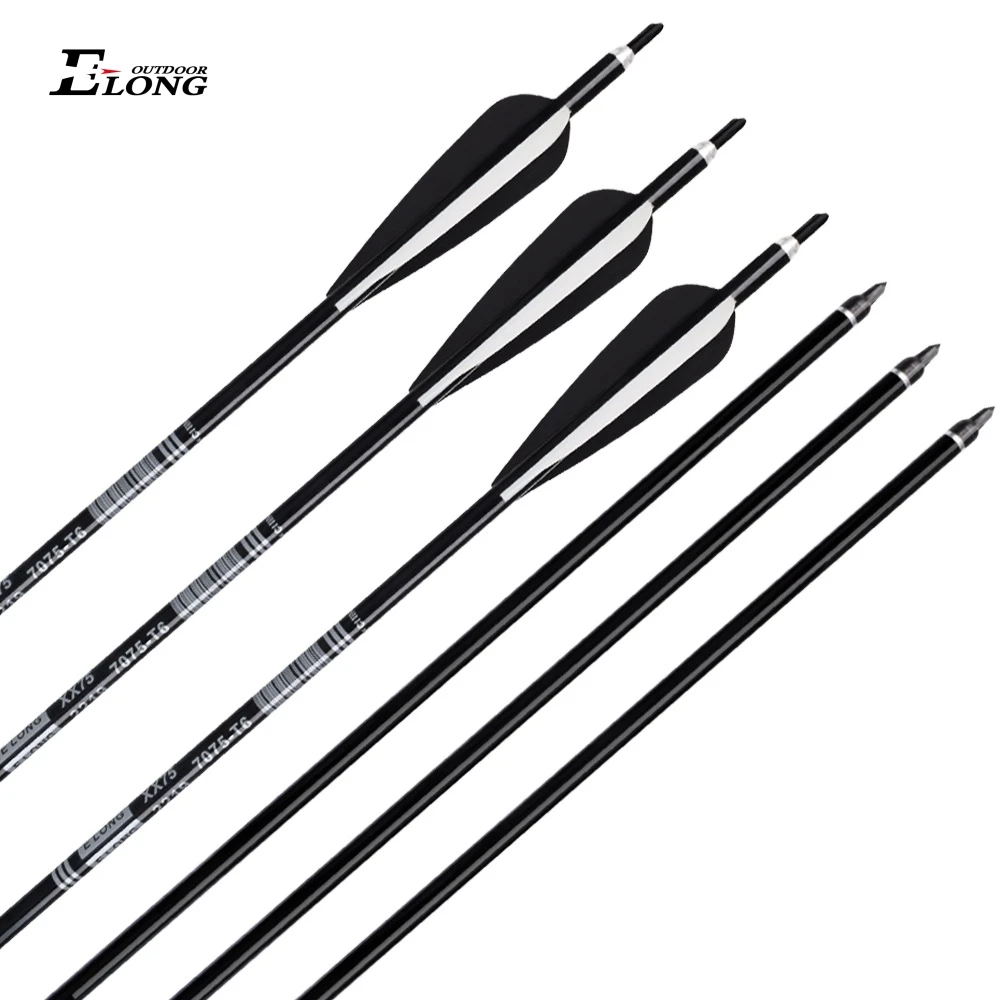 Elong Outdoor 7075-T6 2219 Black Shaft Aluminum Arrows Plastic Vane For Coumpound Bow