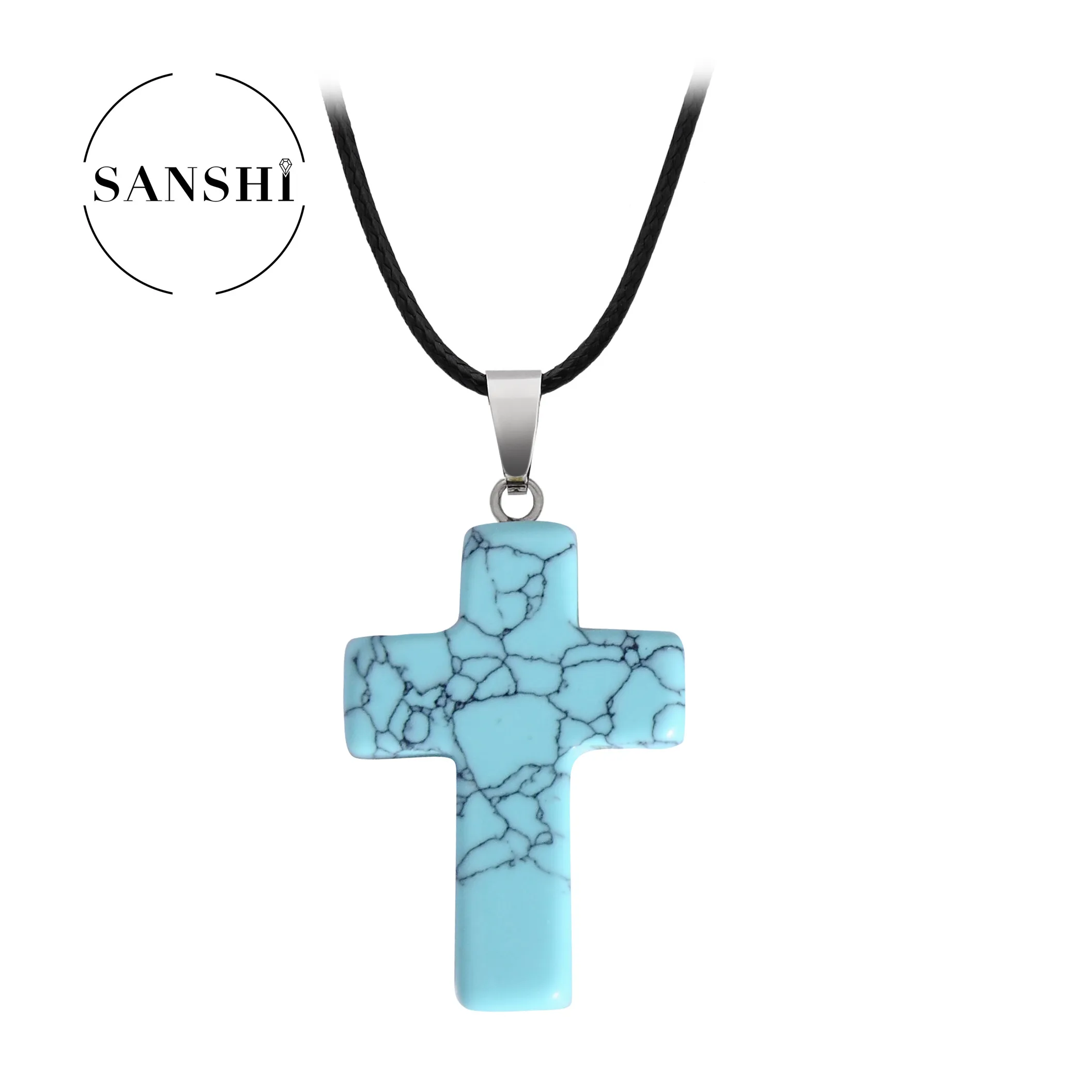 Wholesale Natural Stone Rose Quartz Jade Turquoise Colour Mixture Cross Stone Pendant Charm Pendant