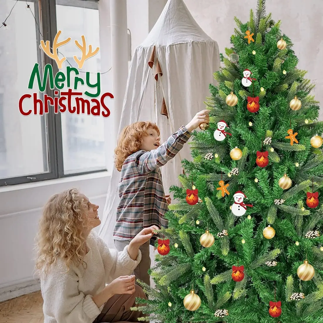 Factory wholesale premium artificial Christmas holiday decorated snow spruce Christmas trees with pre-strung warm white lights