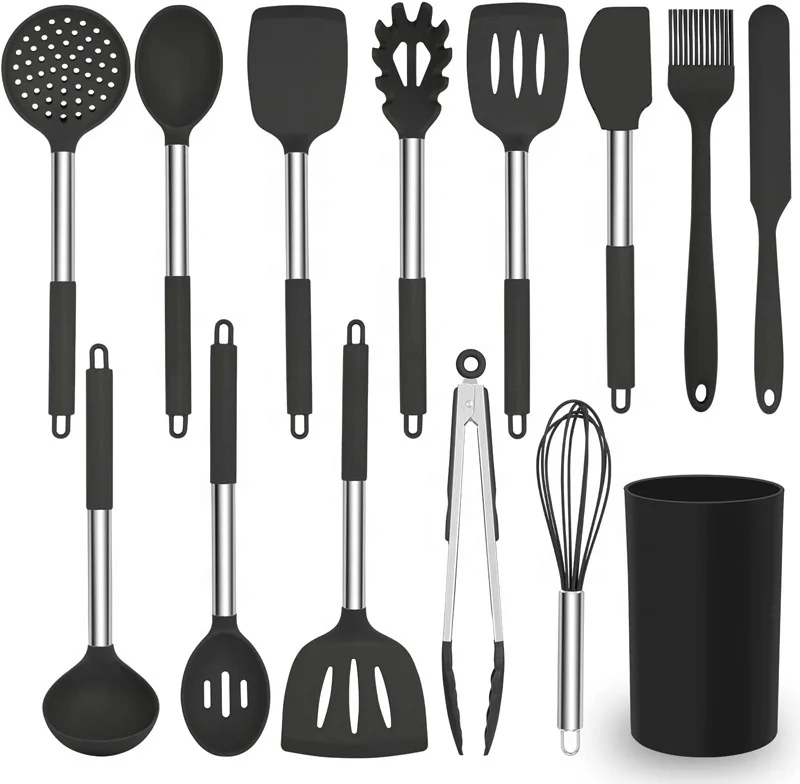
Kitchen Cooking Utensils,Nonstick Silicone Kitchenware Sets,Stainless Steel Handle,High Temperature And Heat Resistance 