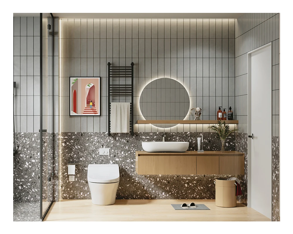 Modern simple design customize bath wall mounted furniture bathroom mirrored vanity cabinet with ceramic sink