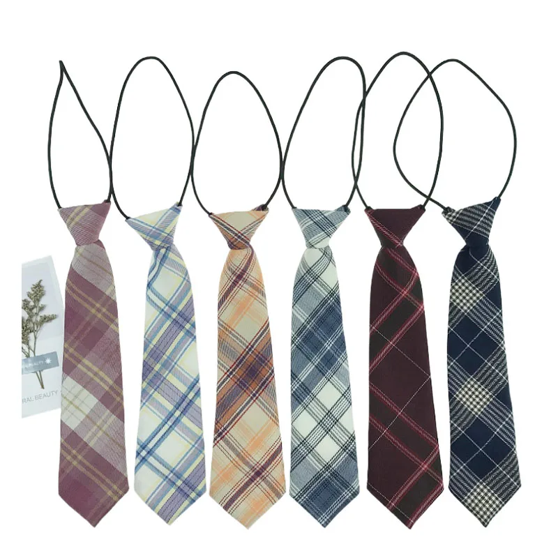 Cheap Price School Tie Group Uniform Plaid Small Neck ties black with  boy Girl kids wedding elastic Pred Ins tie