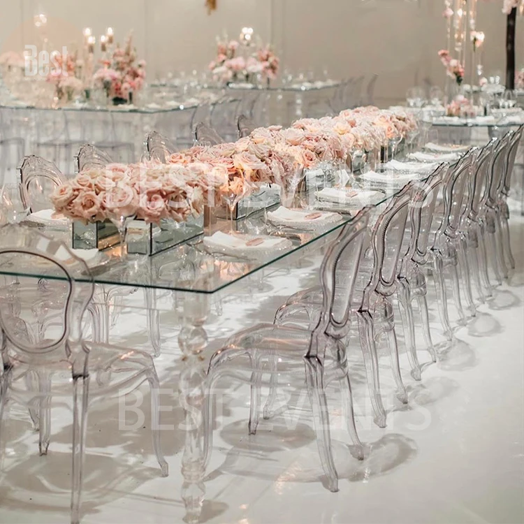Clear Ghost Wedding Furniture Bride And Groom Transparent Crystal Acrylic Dining Table For Event