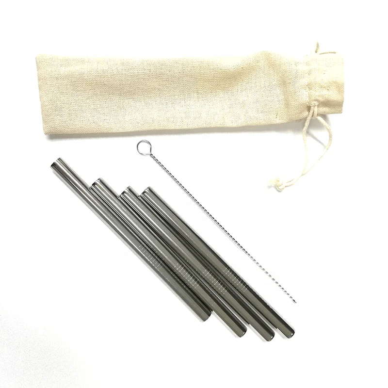 
4Pack 10MM Stainless Steel Straws With Cleaning Brush For Drinking 