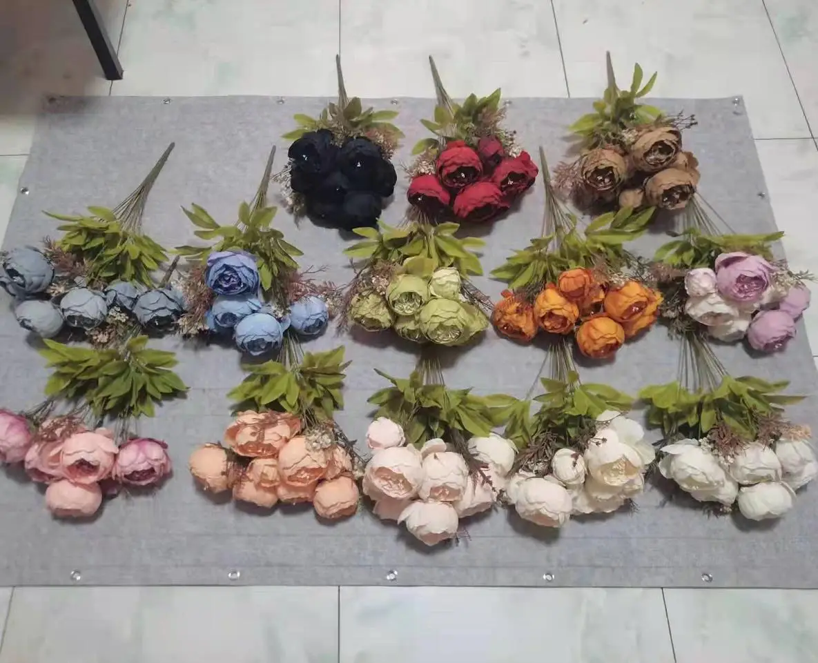 YIWAN Wholesale 13 fork peony flower peonies artificial European style silk peony flowers Bouquet for wedding hotel