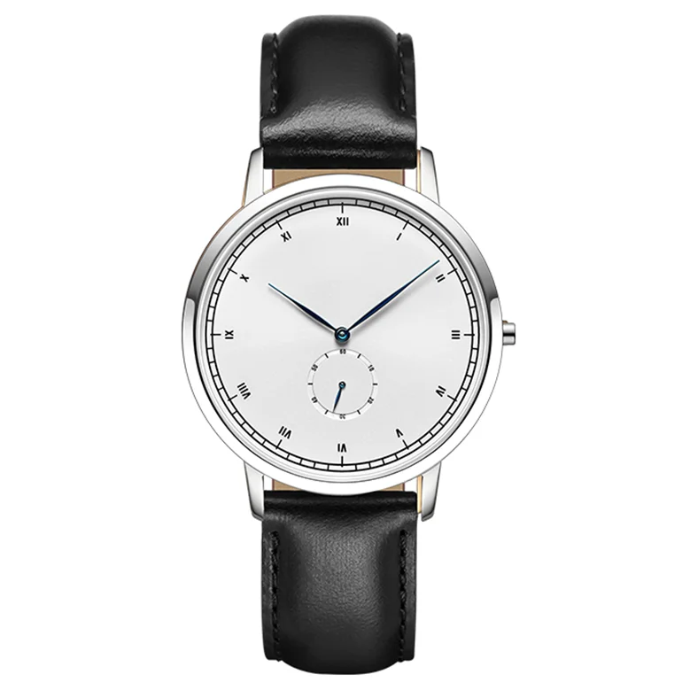 Black cow leather strap small second ultra-thin women quartz leisure wristwatch