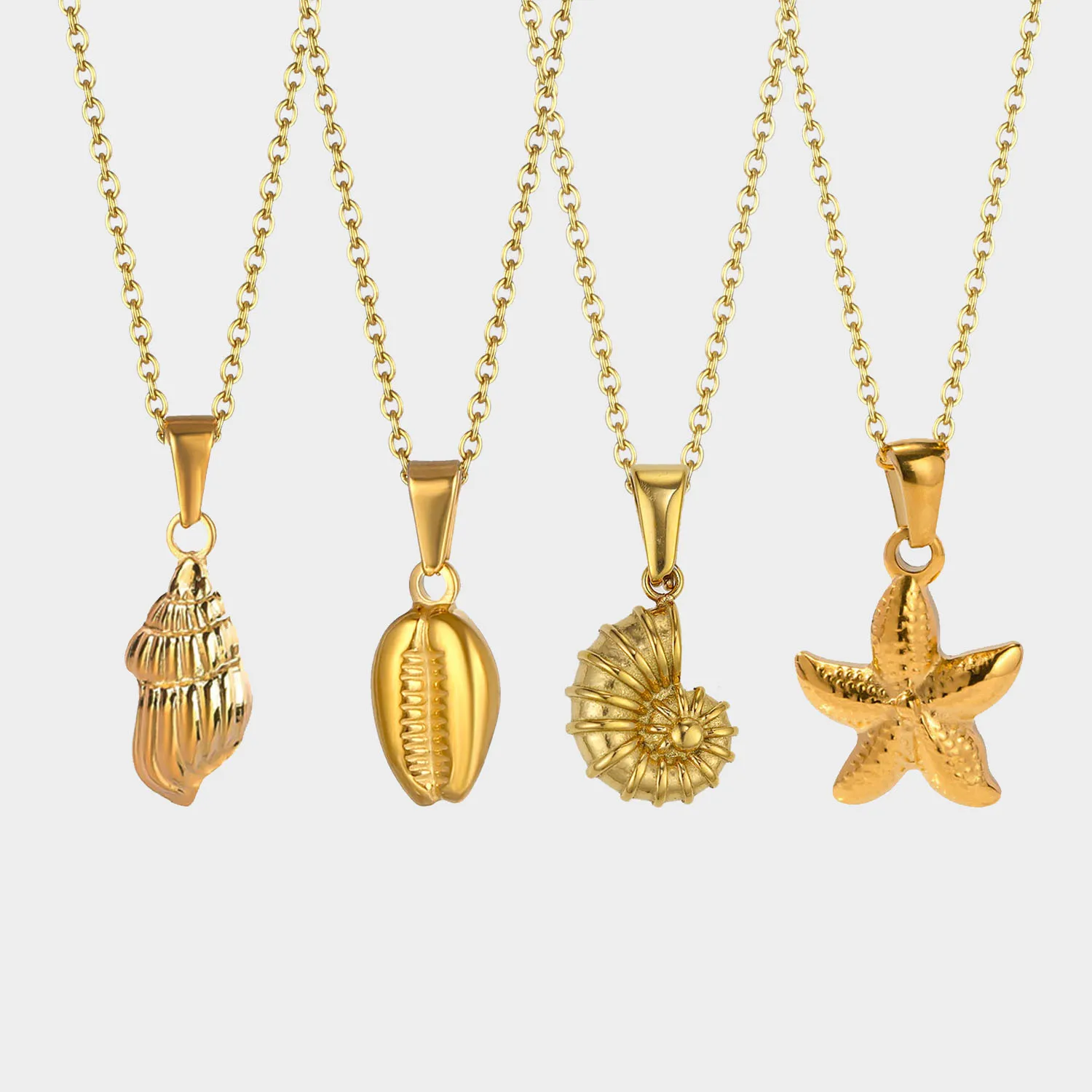 Chunky 18k Gold Silver Plated Stainless Steel Waterproof Jewelry Beach Seashell Starfish Conch Pendant Necklace For Women Men