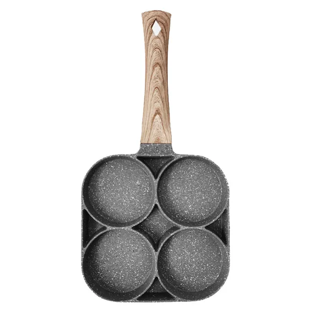 4 Hole Fried Burger Pan Non-stick Ham Pancake Maker Wooden Handle Suitable For Gas Stove And Induction Cooker