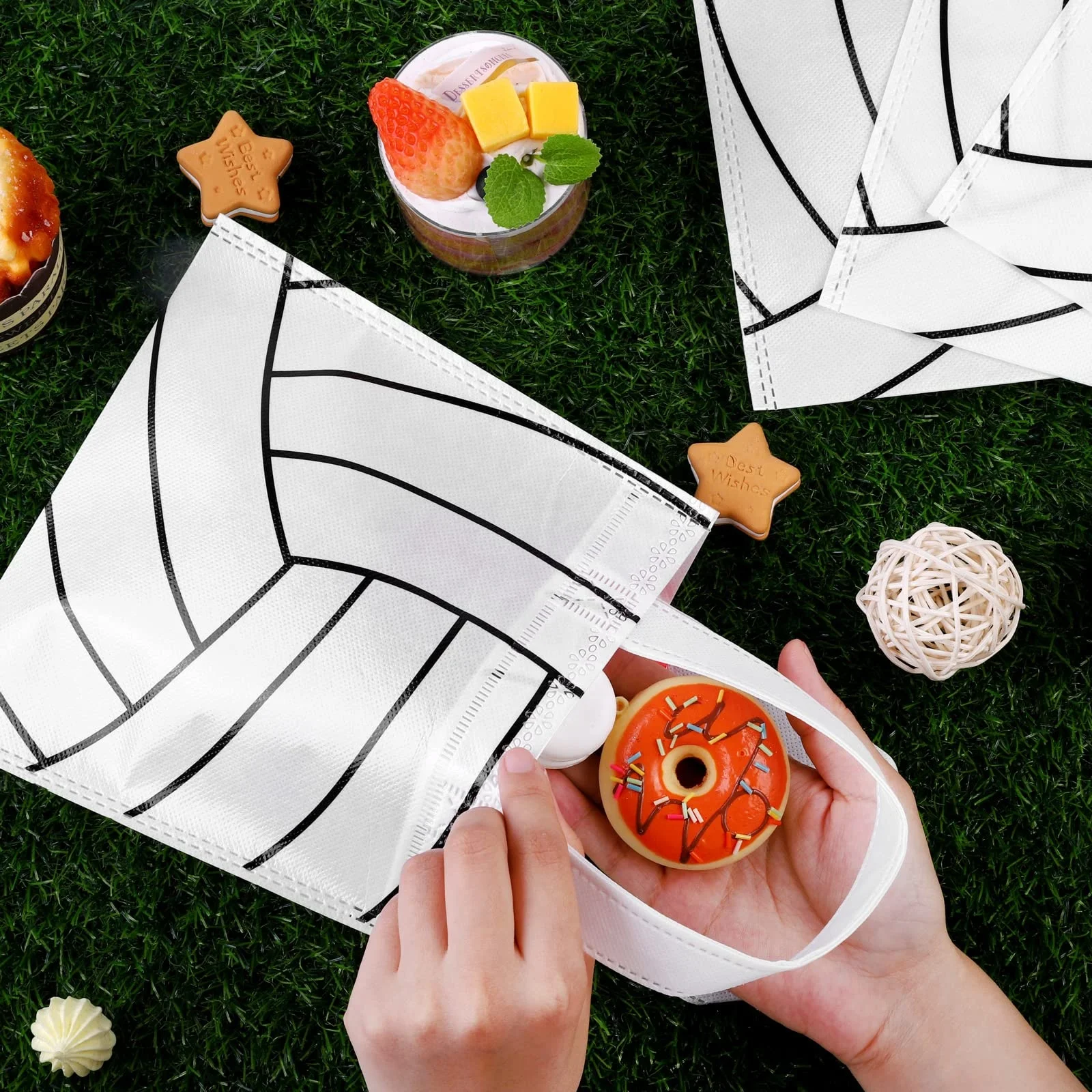 Lightweight Eco-friendly Colorfast Volleyball Sports Theme Goodie Treat Snack Non-woven Party Favor Bag With Durable Handles