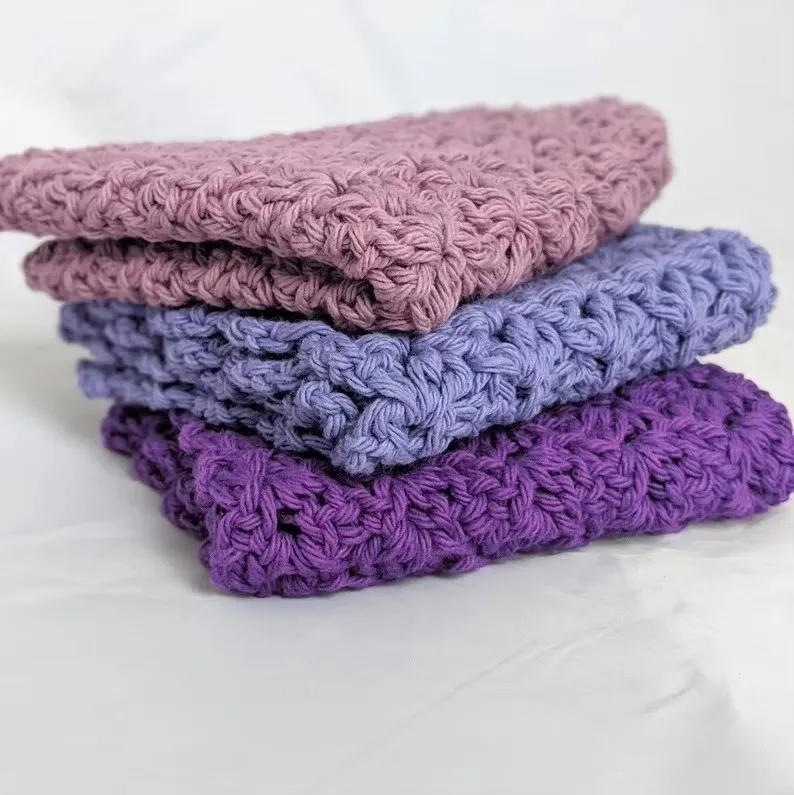Y-F Crochet Washcloths Set Handmade 100% Cotton Natural Soft Lovely Weave Washable Dishcloths