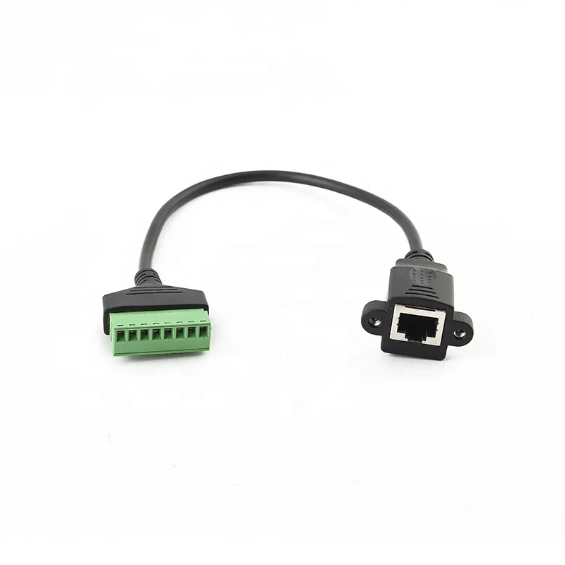 RJ45 Panel Mount Female To 8 Pin AV Screw Terminal Block Solderless Adapter Cable