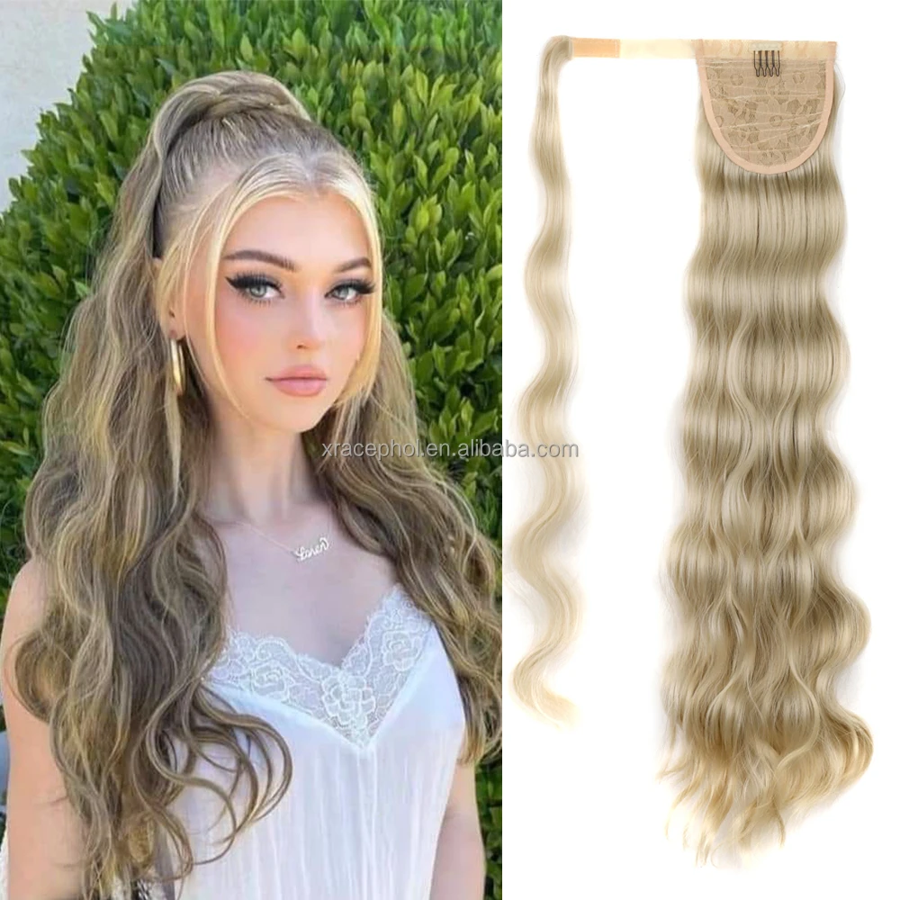 New Style Long Wavy Synthetic Hair Ponytail Extension Wrap Around Clip in  Hairpieces Pony Tail for Daily Party Use