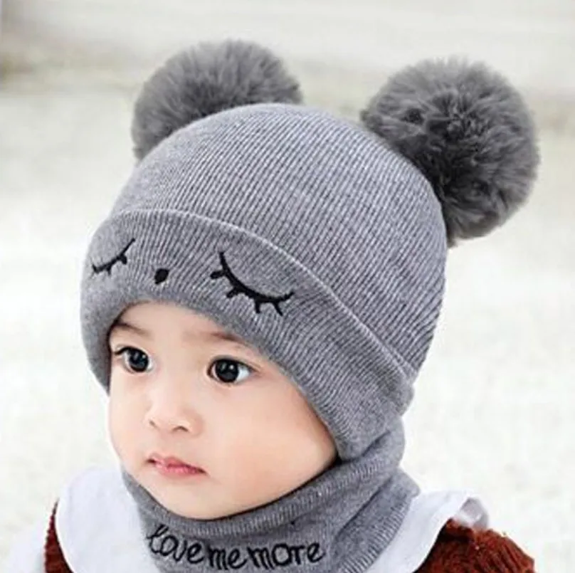 Little girl boy baby kids winter knitting hats and cap toddler wool beanie with scarf set