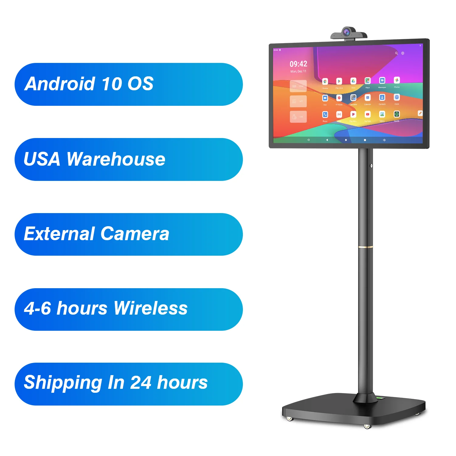27 inch  touch screen advertising  Portable Tv Stands Smart TV Screen monitor Battery Included Monitor Movable