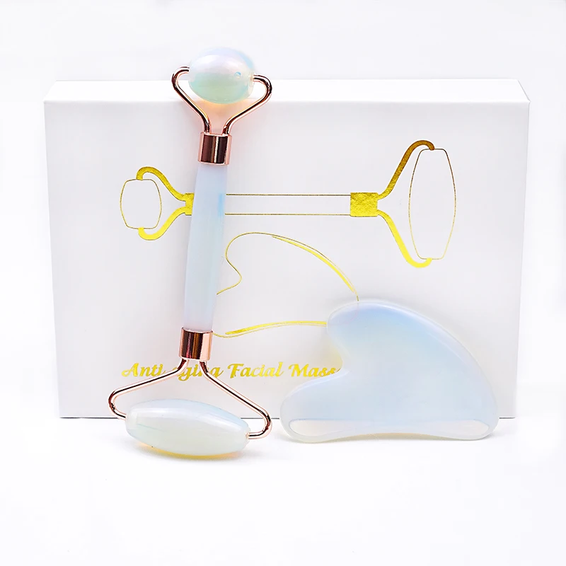 Natural stone jade roller Opal jade massagers set facial massage gua sha set