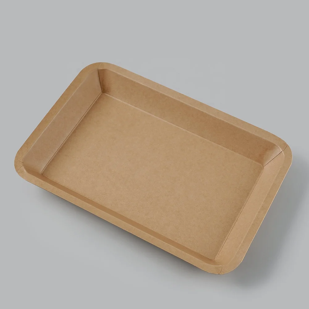 disposable microwave plastic film inside oil proof fast food paper tray fast food paper tray kraft paper board food tray
