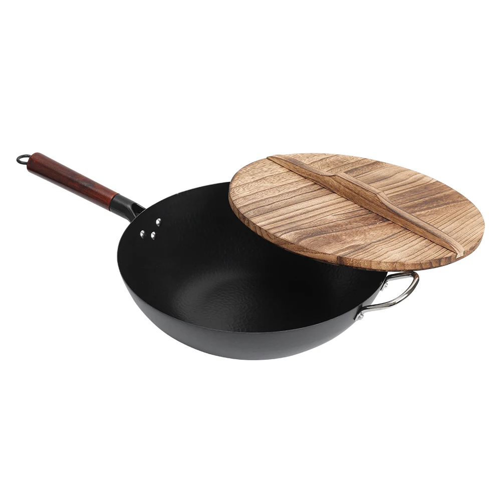 Высококачественный чёрный Железный сосна и павловнии с деревянным покрытием антипригарный железный горшок из нержавеющей стали китайский ВОК