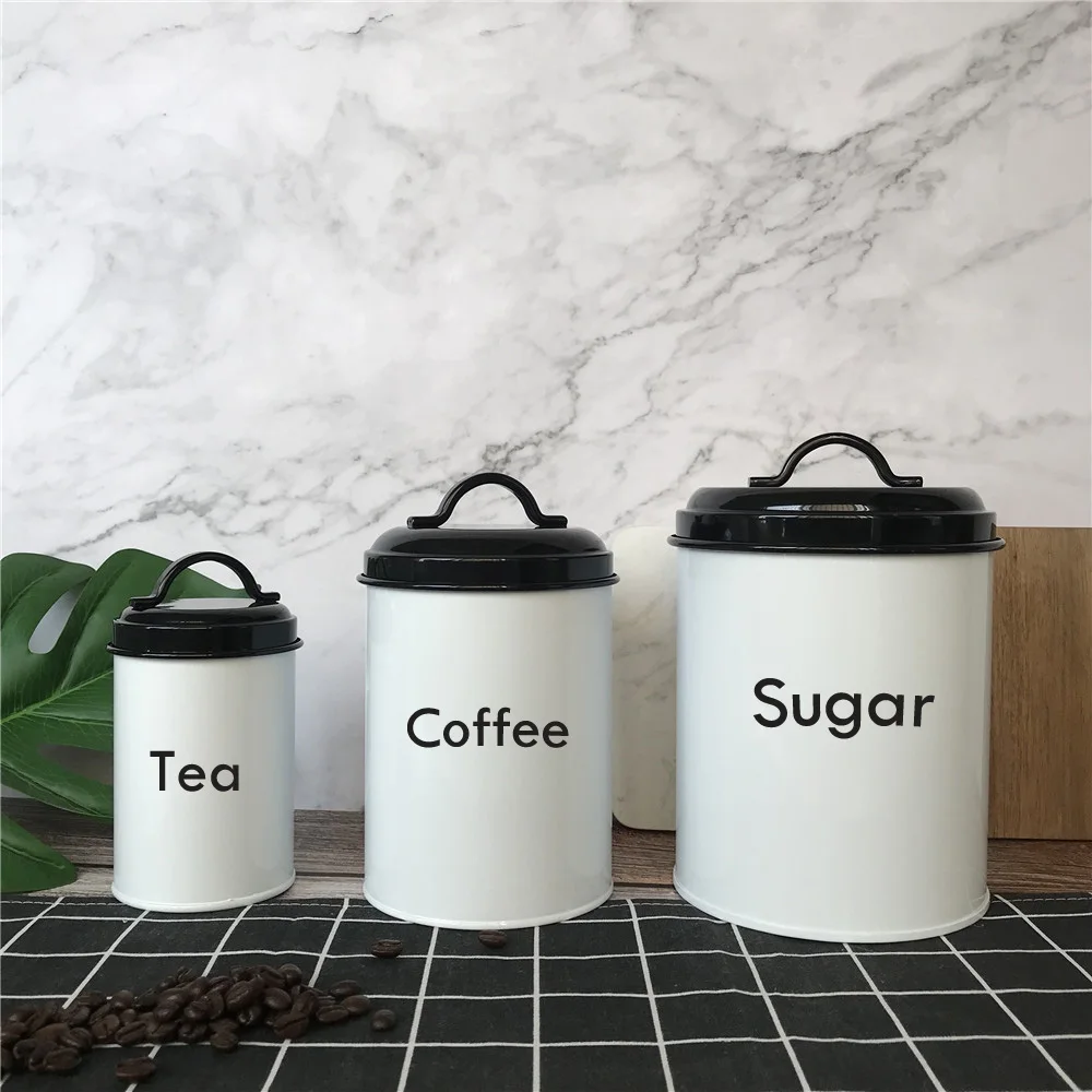 Custom Kitchen Snacks Storage Containers Set of 3 Metal Jar Tea Coffee Sugar Canisters Safe Food Storage Jars for the Kitchen