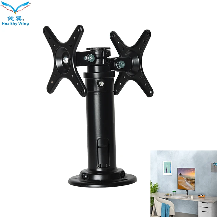 Office Use Support 14 To 29 Inch Table Triangle Tv Stand Mount Dual Monitor Arm For Aluminum Arms