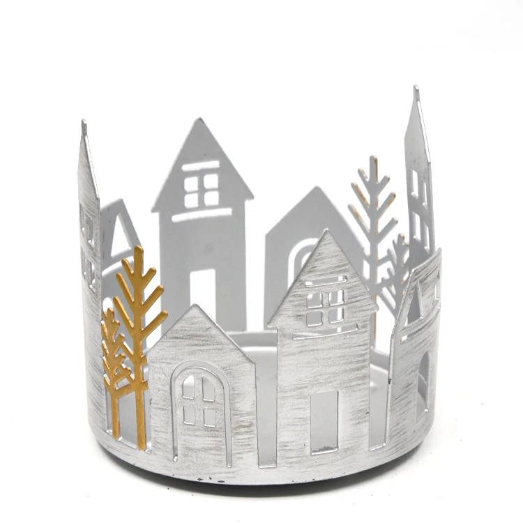 
Factory Direct Good Quality Winter Tree And Castle Sliver Printing Decorate Extra Glass Candle Holders 