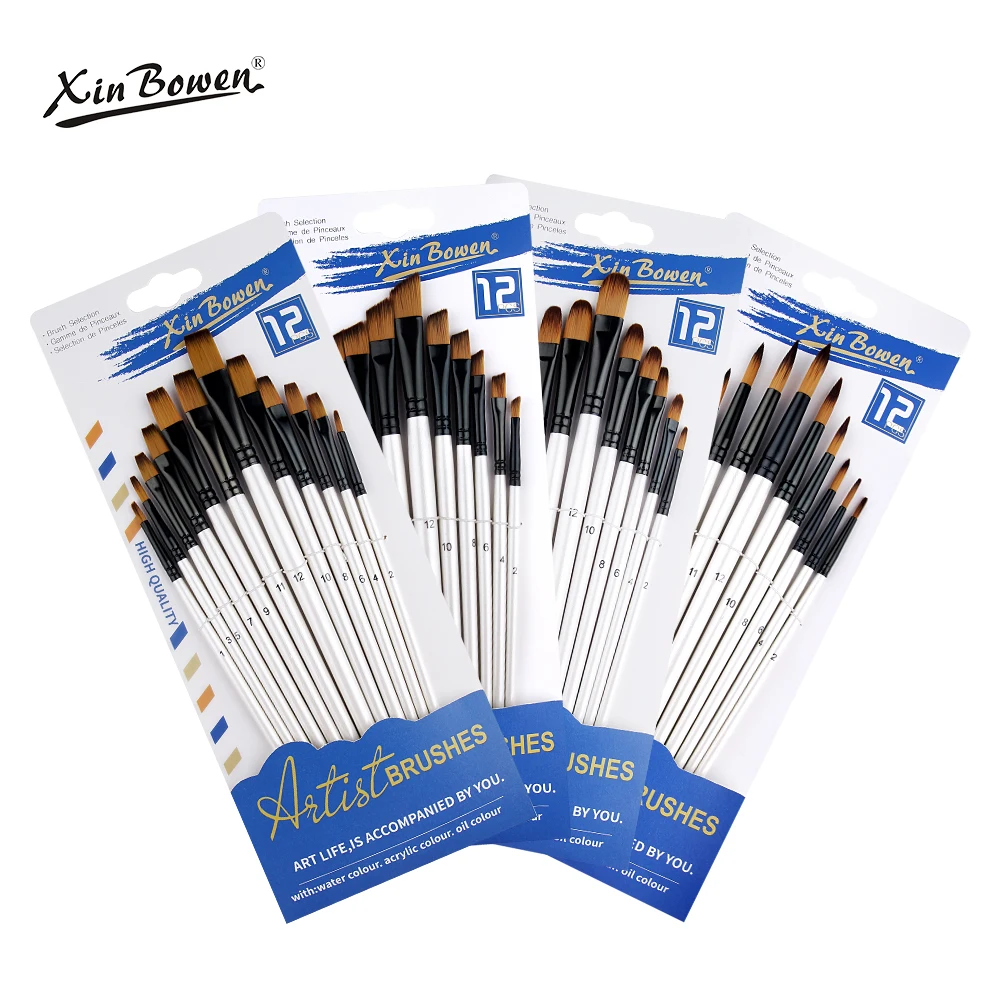 Xin Bowen 12Pcs Painting Brushes Set High Quality Pearl White Artist Brush Customized For Painting