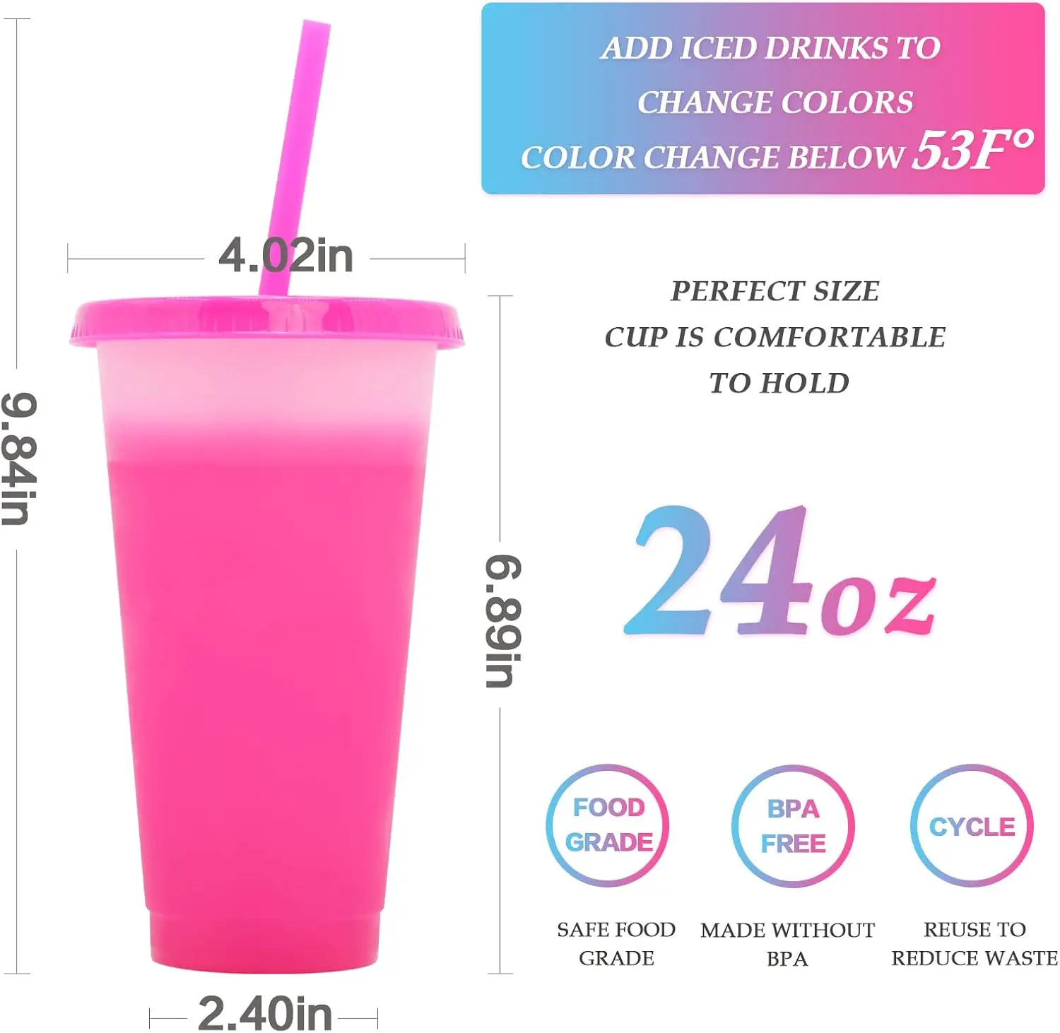 24oz 710ml custom BPA free wholesale Christmas rainbow cold color changing plastic cups PP tumbler cup with lids and straws