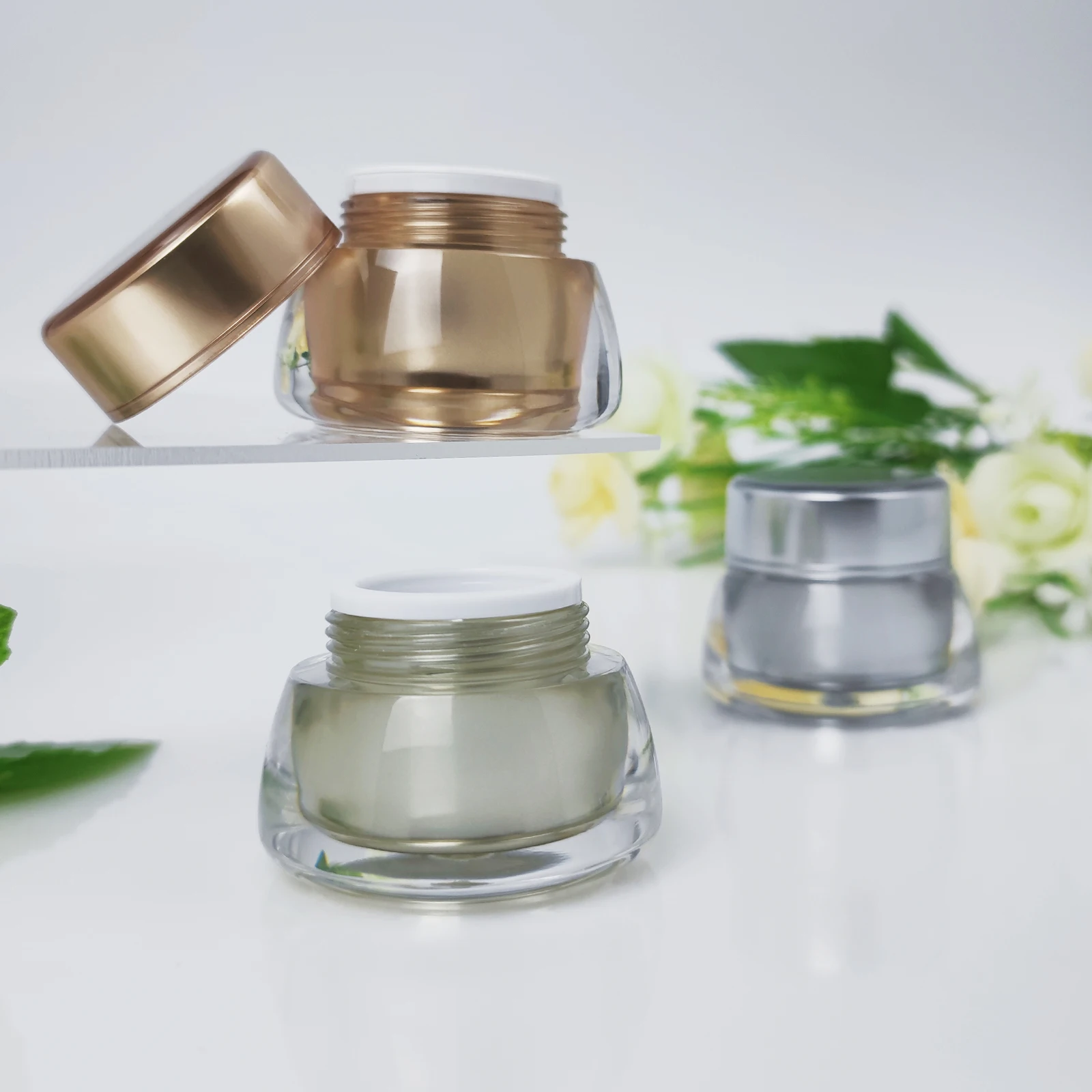 Custom Uv Gel Nail Polish Oil Jar High Quality Gold Silver 10g Cosmetic Spray Jar Double Wall Facial Cream Acrylic Jar