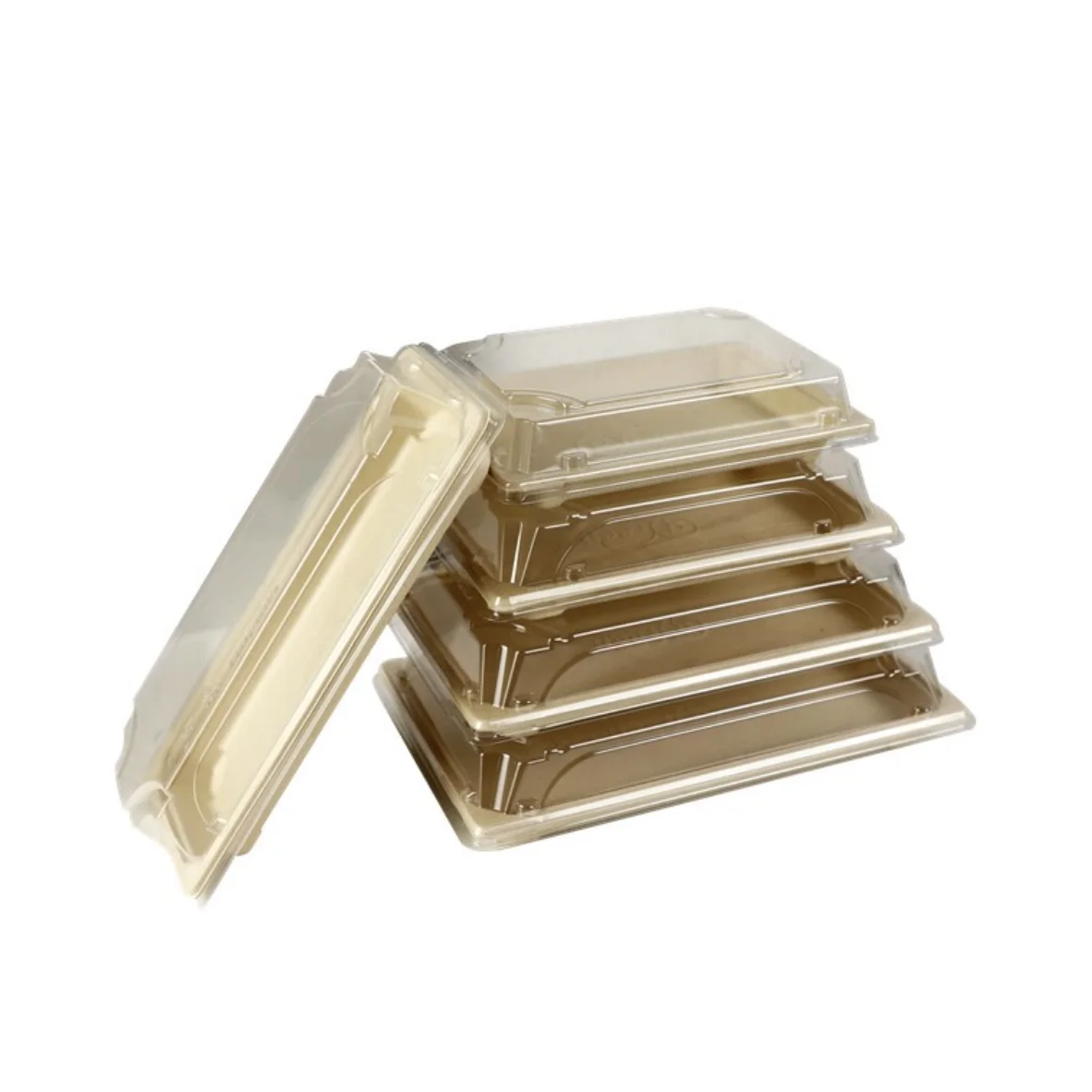 Disposable Microwaveable Food Grade Natural Pulp Sushi Meal Paper Tray With Lid