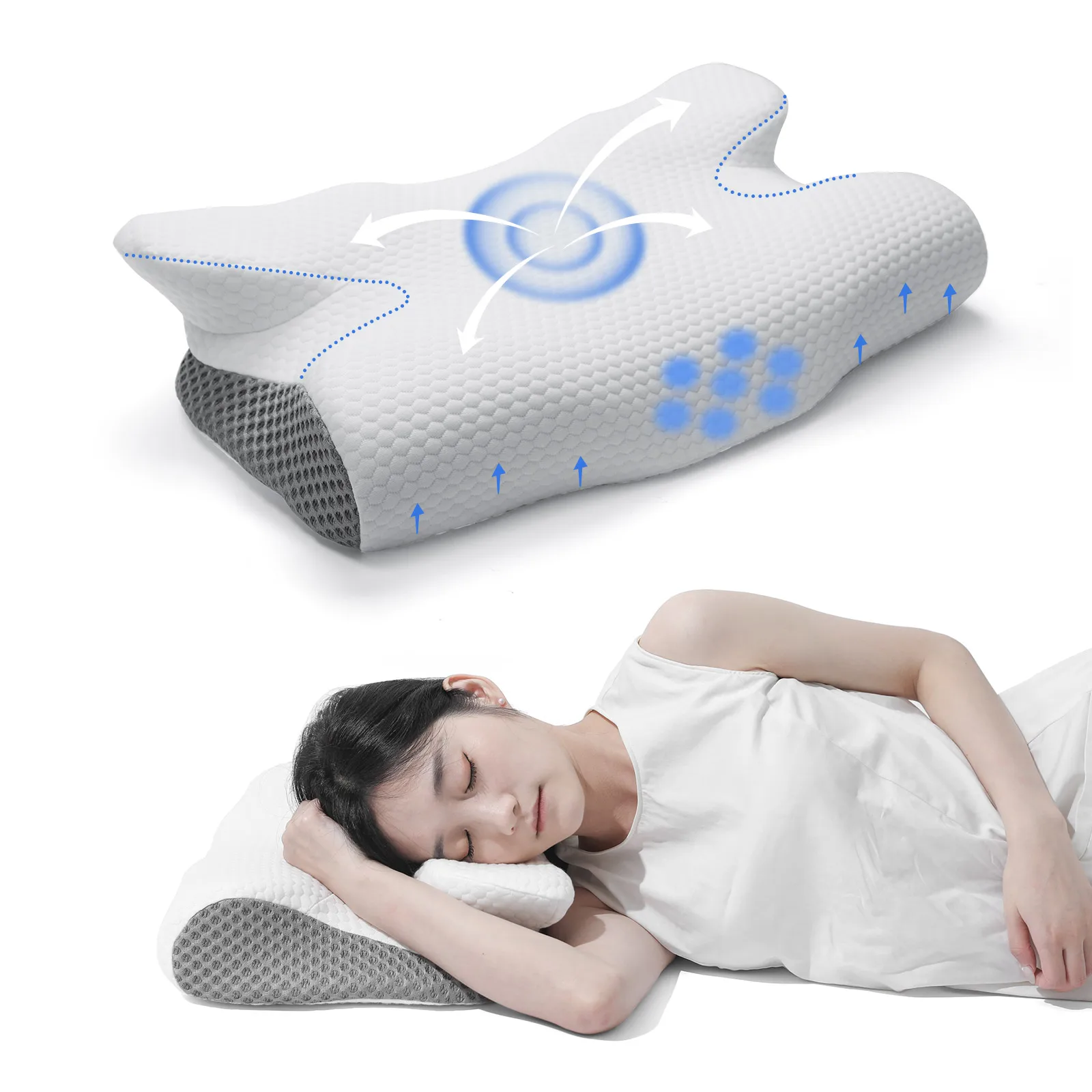Shaped horn pillow for side sleep zero pressure pillow memory cotton slow rebound neck support sleep pillow