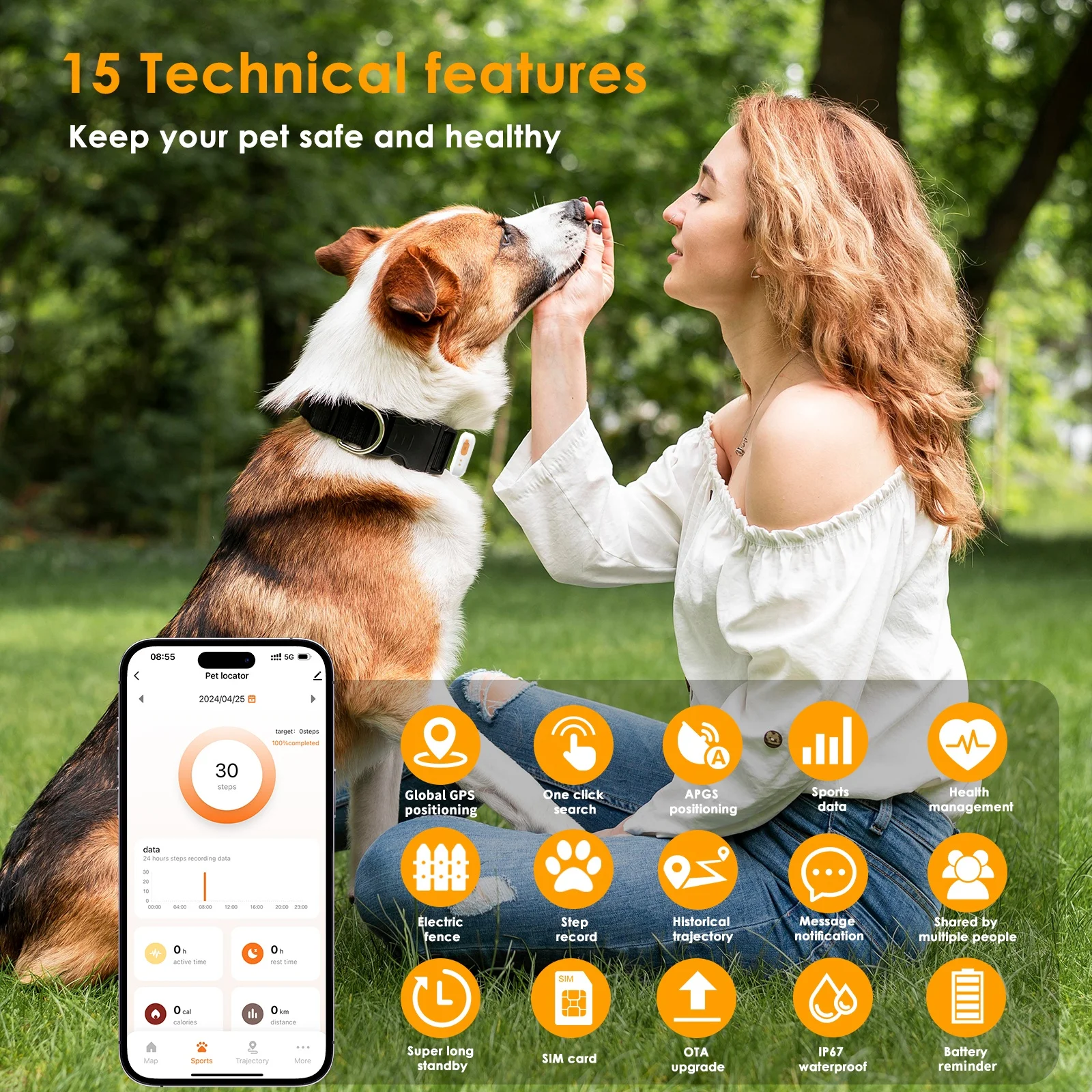 New Design CE Luxury Cat Gps Tracker AI Health Monitoring Wholesale IP67 4G Wireless GPS Dog Collar Pet GPS Tracker
