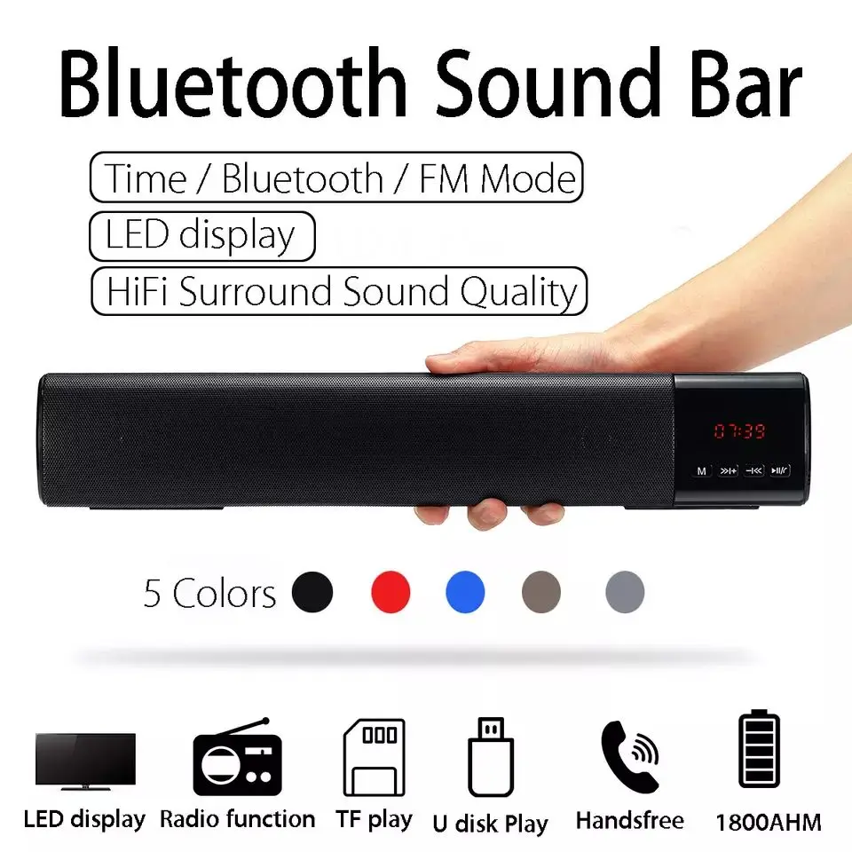 Factory Price OEM LED Display TV  Sound Bar Home Theater System Soundbar Speaker Support FM Radio Clock TF USB